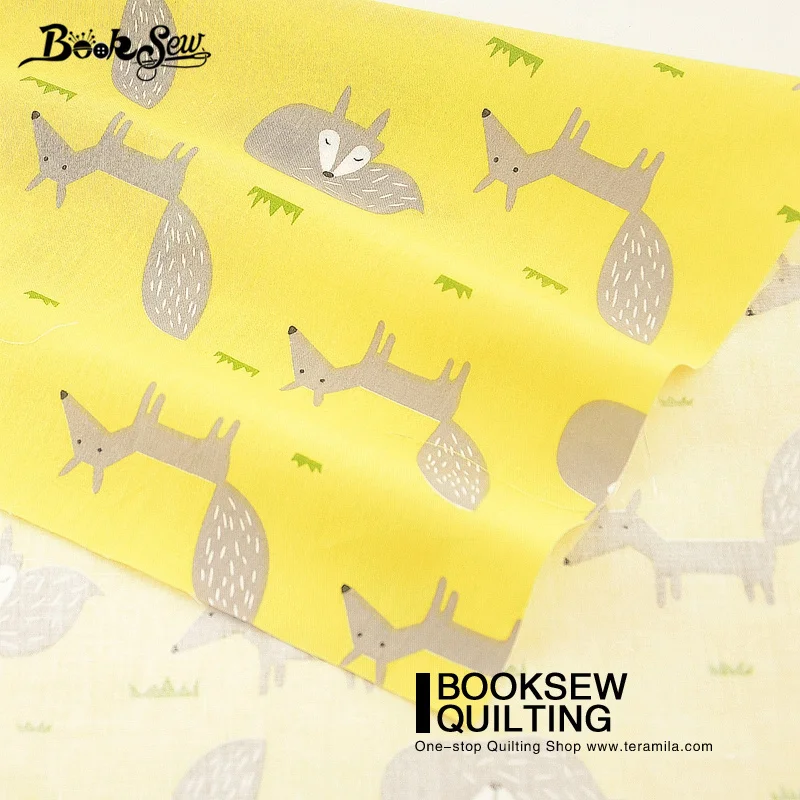Хлопковая саржевая ткань Booksew Желтая Мягкая с мультяшным рисунком лисы лоскутное