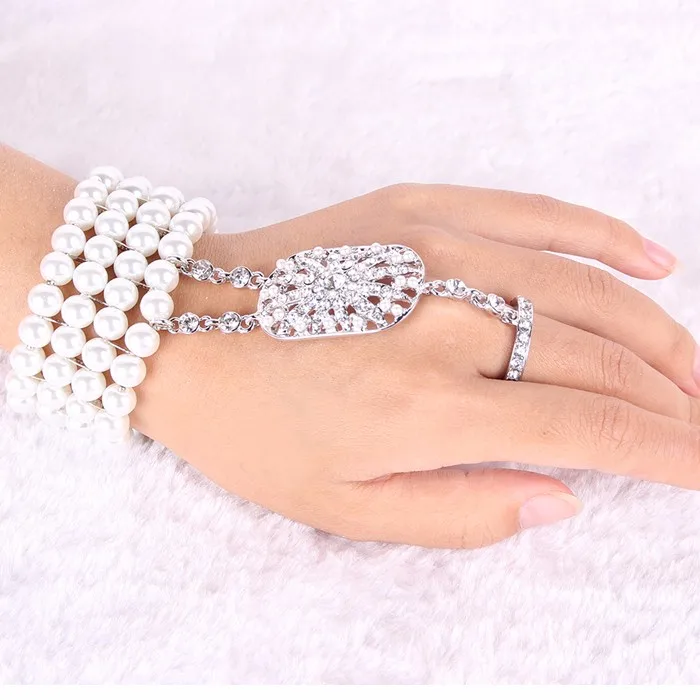 Venta Caliente 1 unidad/Bolsa де Цвет со стразами Juego de anillos Pulsera brazalete дель estiramiento De La Perla de DAMA de Хон