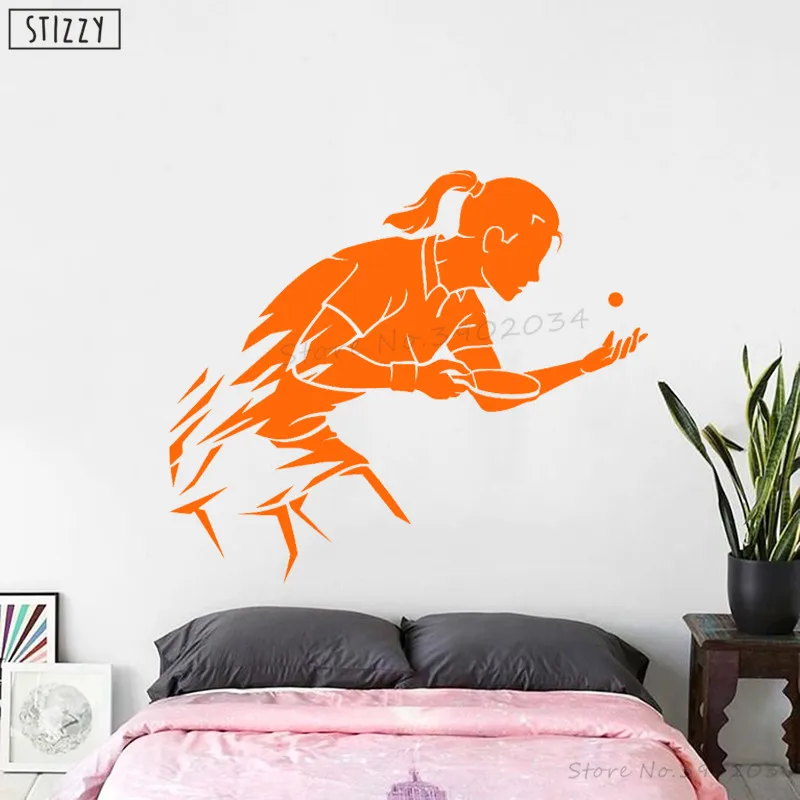 L806 Orange Настенная Наклейка stizzy для настольного тенниса, наклейки на стену для спортивного зала, постер для пинг-понга, Женская художественная фреска, для девочек, для спальни, домашний декор, сделай сам, B982 - Цвет: L806 Orange