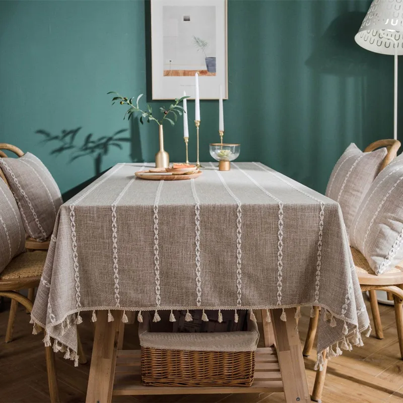 Бесплатная доставка скатерть в полоску с кисточками непроницаемая для