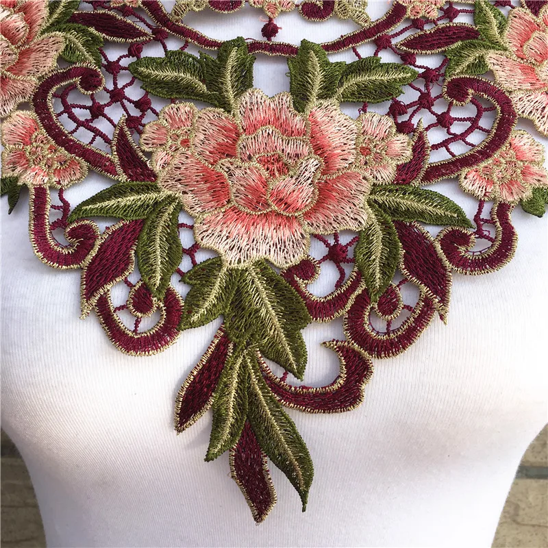 

1pc Gold Flowers Lace Neckline Fabric,DIY Manual Collar Wedding Decoration Lace Fabrics Sewing Collar Crafts Scrapbooking NL058