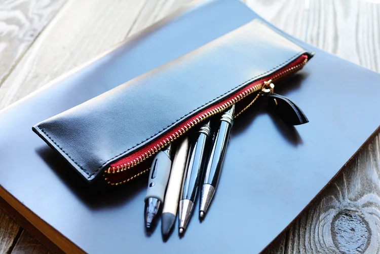 Высококачественный чехол с ручкой из натуральной кожи на молнии кожи|leather pen case|pen
