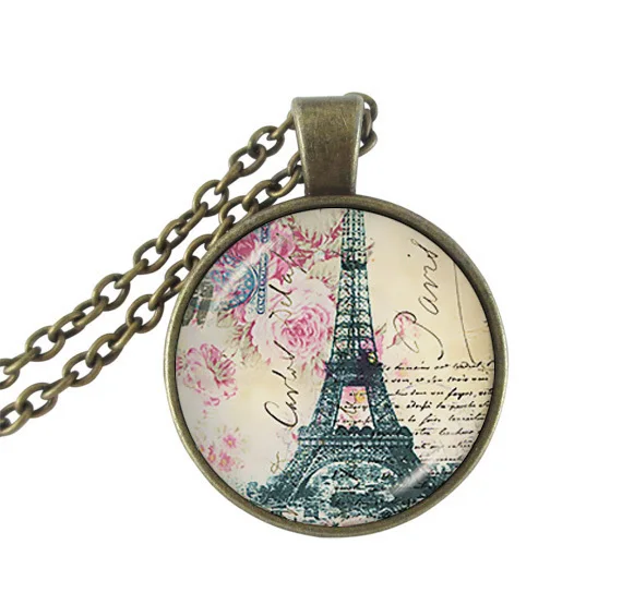 2017 Горячая продажа колье ожерелье Цветочный Рисунок Эйфелева башня Подвески