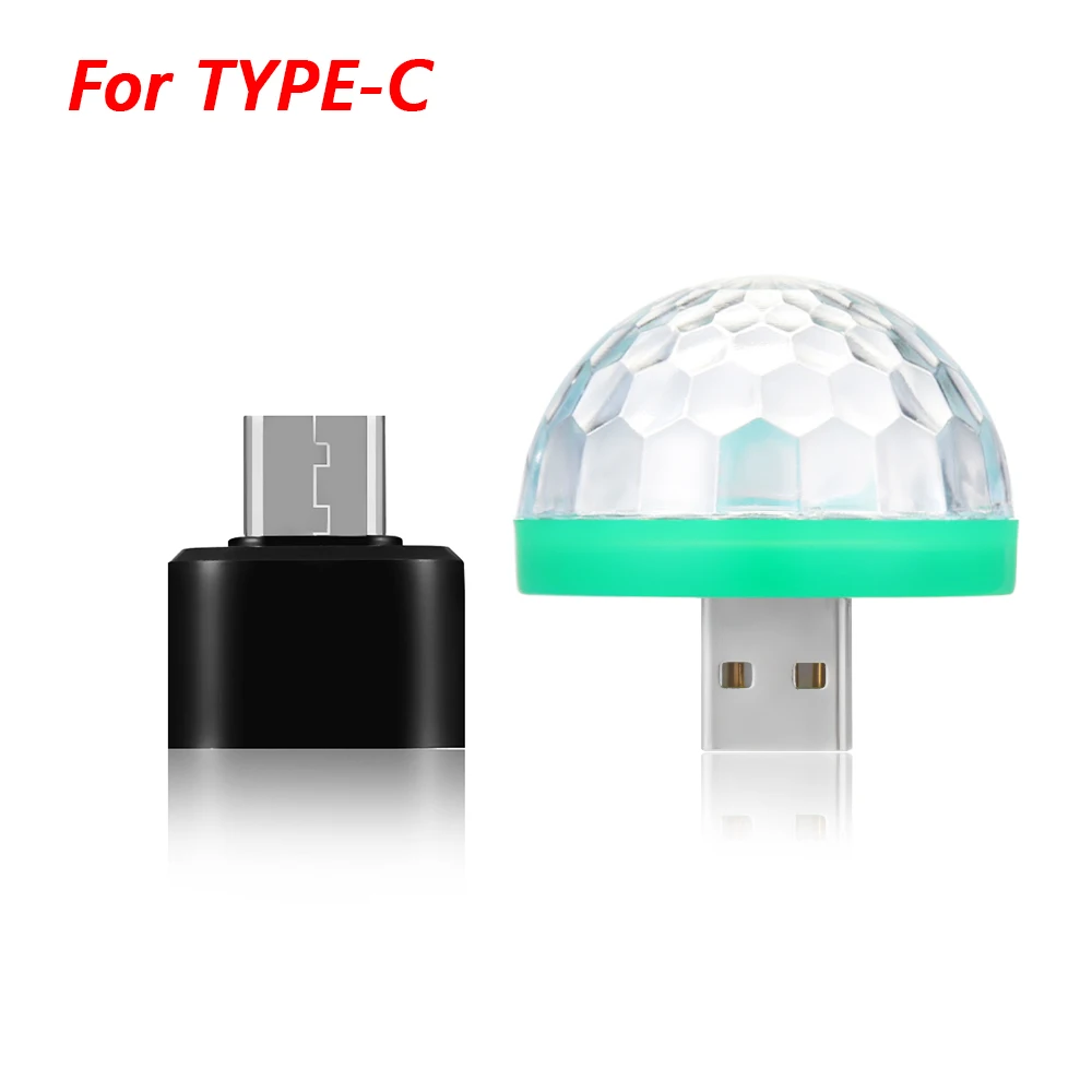 For TYPE-C 1 изделие, стильная мини-автомобиль USB атмосферный свет DJ RGB Красочная музыкальная резонаторная лампа для USB-C телефон музыкальный Управление магический шар - Испускаемый цвет: For TYPE-C