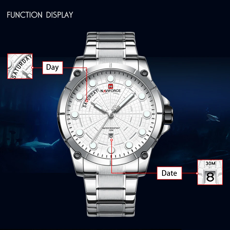 NAVIFORCE модные синие мужские часы люксовый бренд Мужские часы кварцевые наручные часы ремешок из нержавеющей стали водонепроницаемые деловые часы