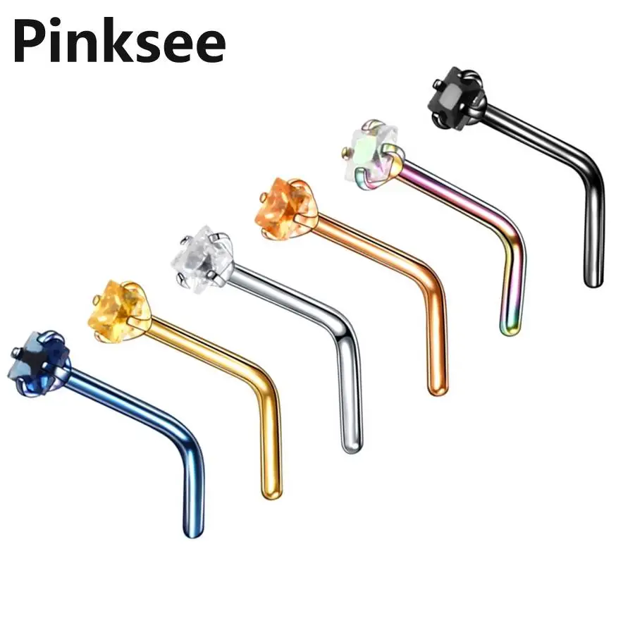 L-образные шпильки для носа нержавеющая сталь поддельные пирсинг квадратная