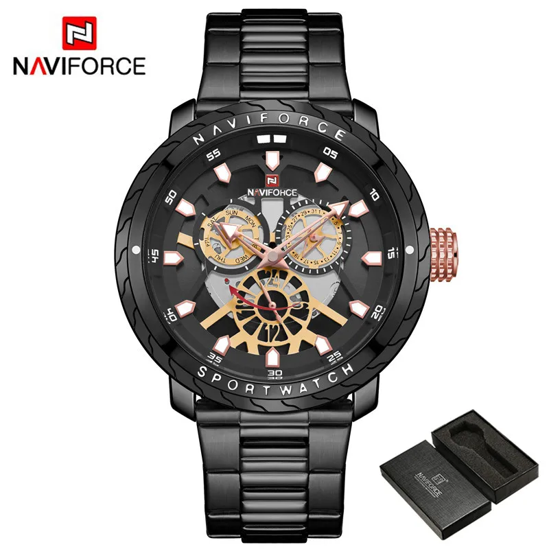 NA915804 with box NAVIFORCE мужские наручные часы модные спортивные мужские часы лучший бренд Роскошные военные армейские бизнес из нержавеющей стали кварцевые мужские часы 9158 - Цвет: NA915804 with box