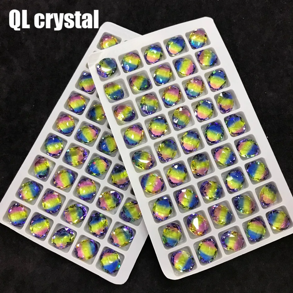 QL Хрустальный Турмалин со стеклянным кристаллом 10x12 мм Овальный заостренный