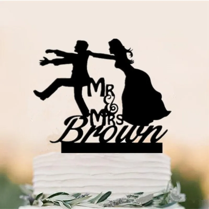 Забавные Жених и невеста Mr Mrs свадебный торт Топпер персонализированные имя