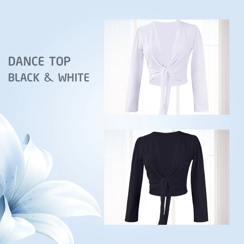 Ballet Tops Women Yoga Long Sleeve Shirt Ballet Dance Tops Tie Up Ballet Thirt Outwear Ladies Daily Casual Dance Wear