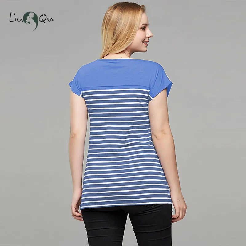 Womens Clothing Breastfeeding Clothes Maternity Blouses Top Short Sleeve Striped Pregnant Nursing Casual Pregnancy T-Shirt