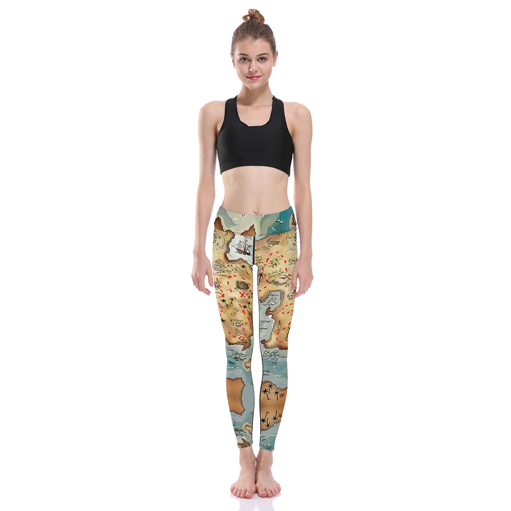 

Workout Womens Yoga Trousers S To 3xL Map Printing Slim Tracksuits High Elastic Bodybuilding Gym Fitness Leggings 5 Patterns