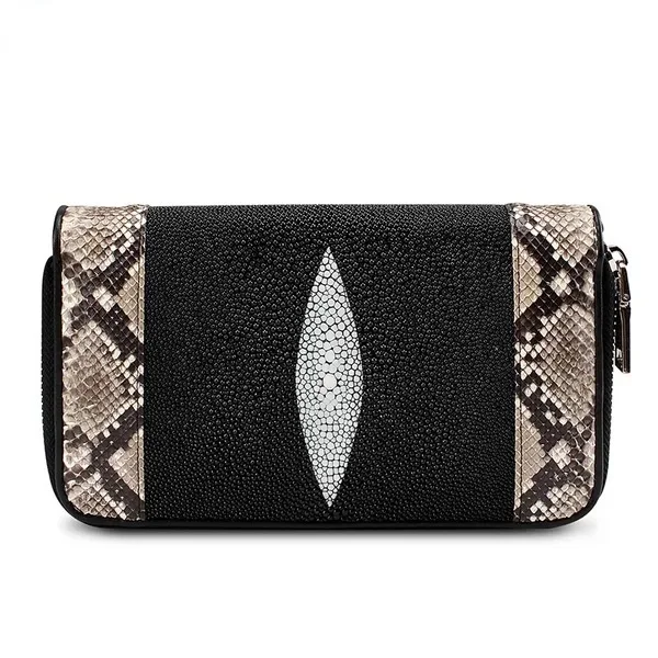 Экзотический кошелек из натуральной кожи ската с двумя молниями большой для карт