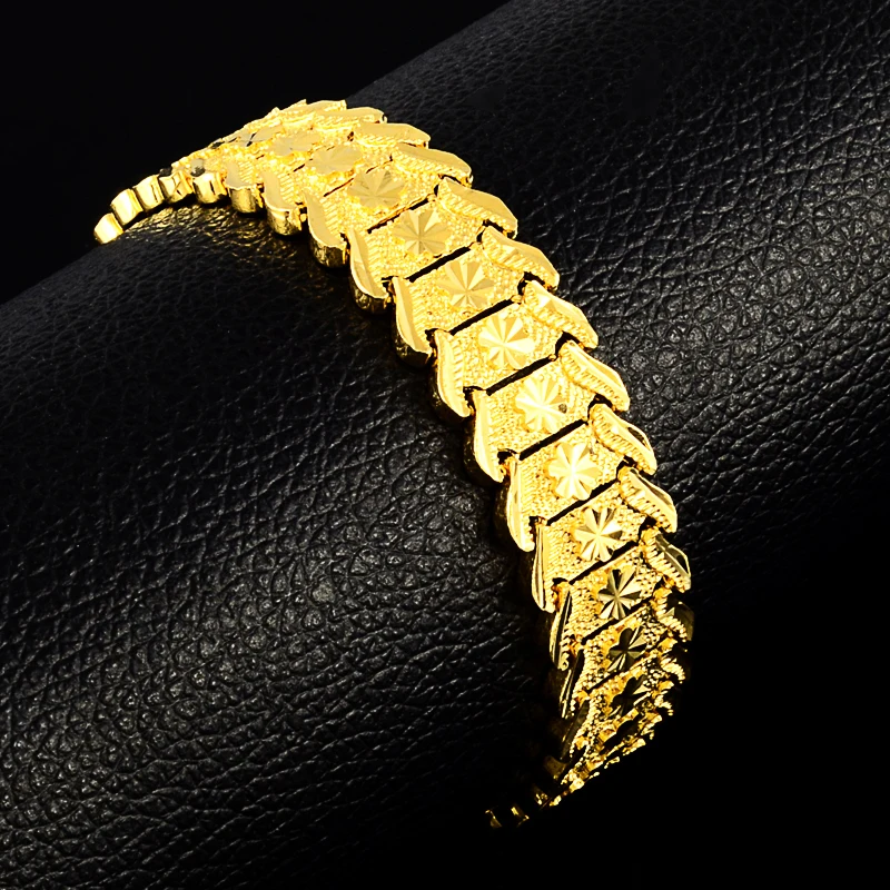 

16MM Luxury Hyperbole Gold Color Filled Bracelet Wristband Men Jewelry Bracelets Bangles Gift For Men Women Punk Bracelets