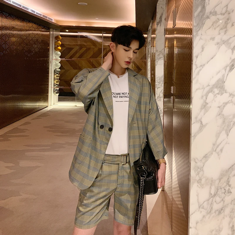 Traje Novio Hombre 2019 клетчатые комплекты из 2 предметов короткие пантолоновые брюки