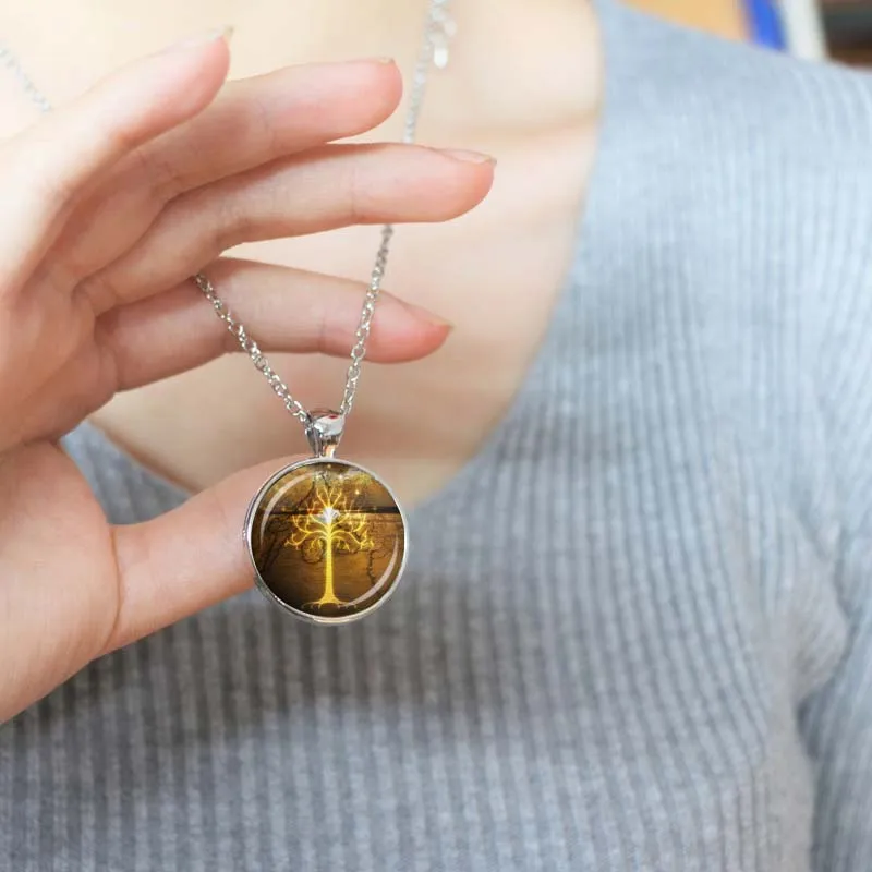 Винтажное Белое Древо Гондора стеклянный купол кулон ожерелье DIY ручной работы