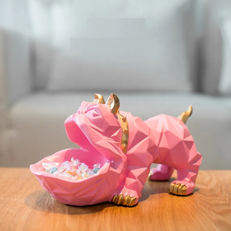 

Nordics Geometric Bird Dog Bulldog Animal Sculpture Ornament Table Candy Dish Key Storage Box Home Decoration Accessories R747