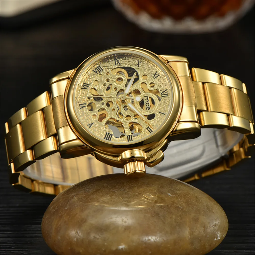 MCE Эксклюзивная Модная Золотые Часы Высокого качества Женщин скелет
