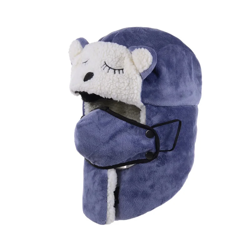 Blue Earflap Hat YY зимняя Лыжная кепка для детей, милый кот, шапки-бомберы, однотонные теплые наушники, шапка, русская ушанка, Бомбер для мужчин и женщин, ушанка, шапка 18118 - Цвет: Blue Earflap Hat