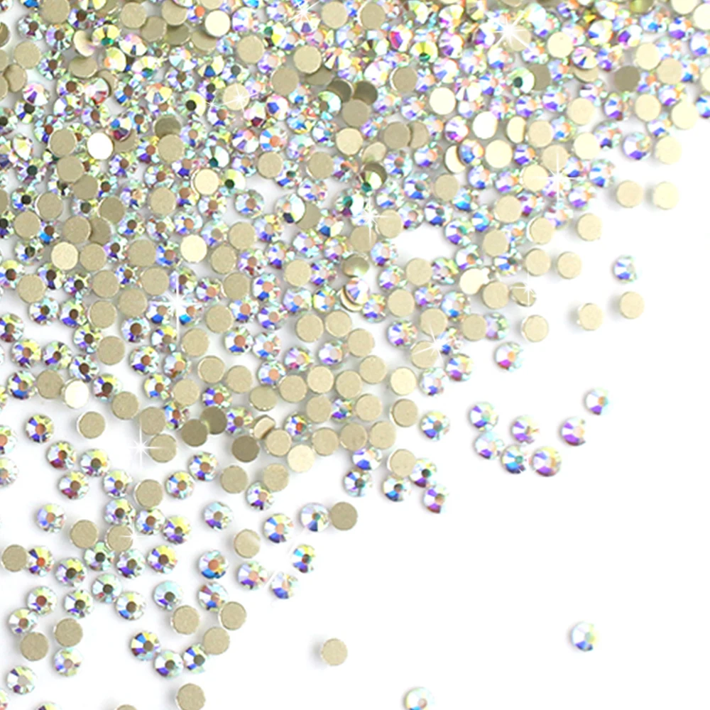 Стразы стеклянные для ногтей разных размеров 1440 шт. радужные цвета с плоским