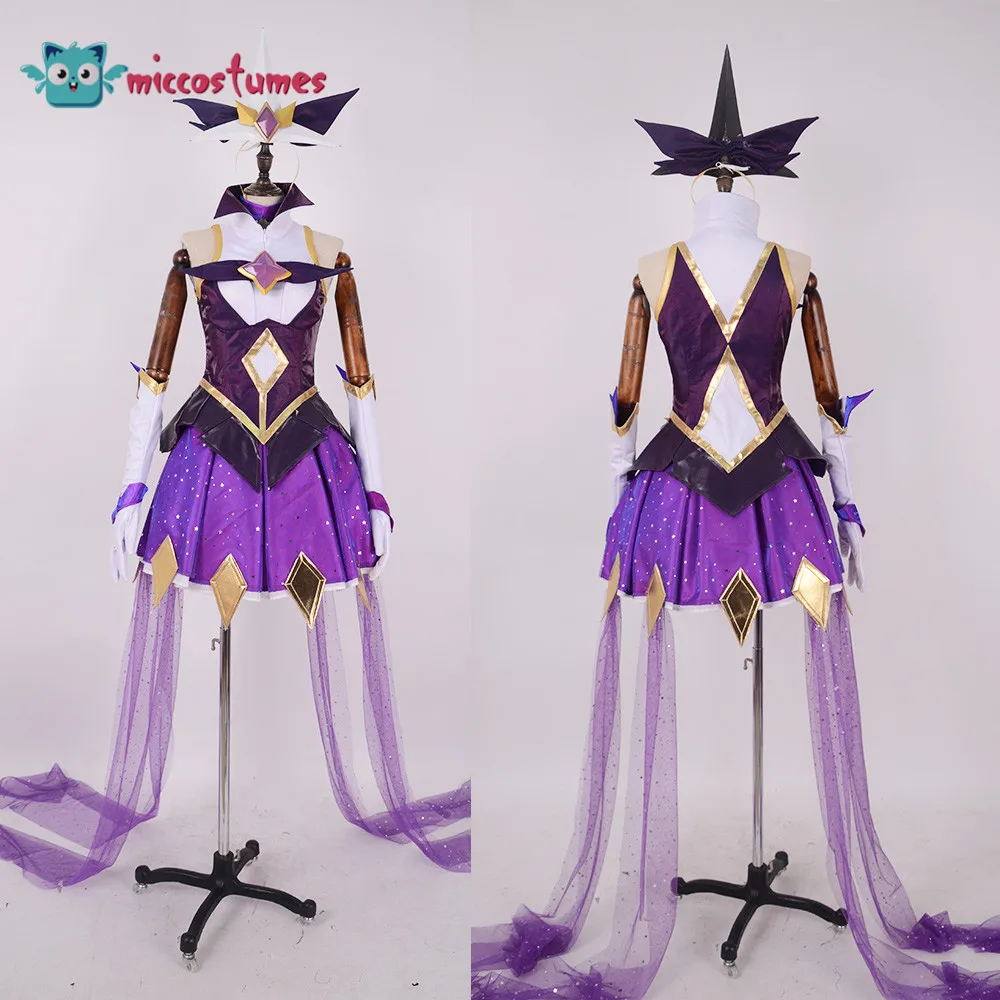 Юбка топ Syndra костюм для косплея фиолетового цвета одежда Хэллоуина|Игровые