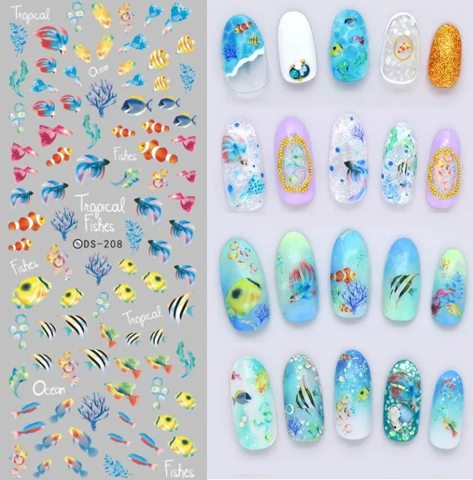 DS208 DIY Дизайн ногтей Вода передачи Стикеры Ocean Sea подводная лодка рыбки Немо