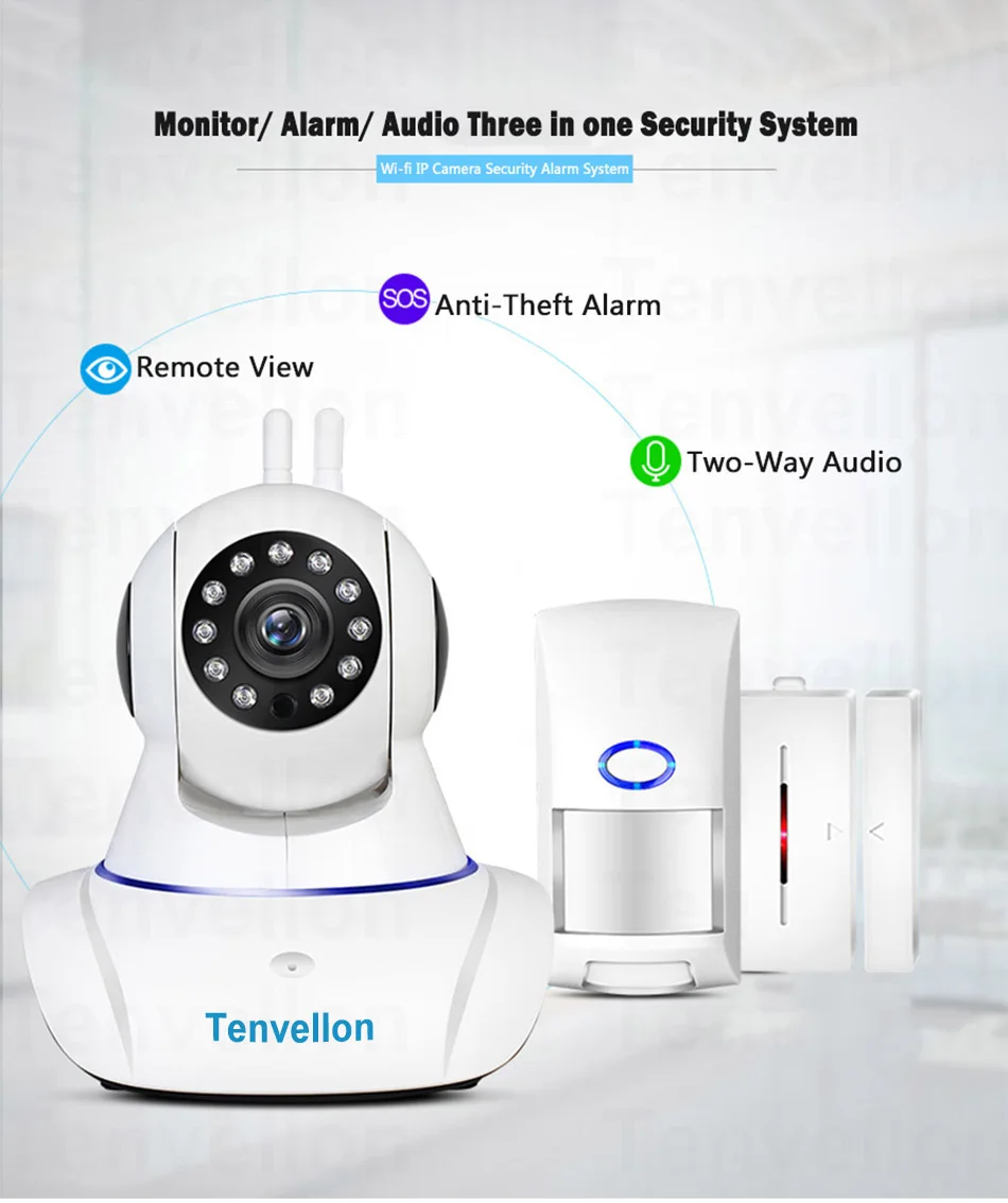 Охранная сигнализация, wifi, ip-камера, система безопасности, камера наблюдения с 1 шт., беспроводной дверной датчик, сигнализация, 1 шт., PIR детектор