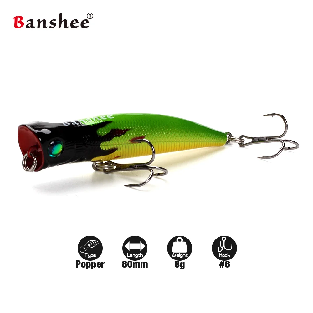 Banshee 6pcs/lot 80mm 8g VP02 Fishing Lure Rattle Sound Wobbler Artificial Hard Bait 6 Colors Freshwater Bass Popper | Спорт и