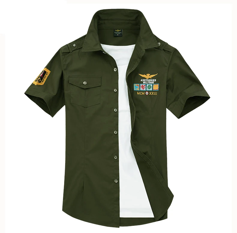Новинка, военные мужские рубашки с коротким рукавом, 4XL, мужские рубашки с вышивкой, хлопок, ВВС, полит, Повседневная рубашка, Мужская брендовая одежда, рубашка AE18006