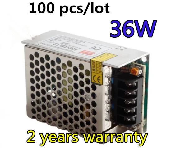 

Драйвер источника питания для светодиодной ленты, 100 шт./лот, 220 В, 240 В постоянного тока, 12 В, 3 А, 36 Вт, с металлическим корпусом, гарантия 2 года