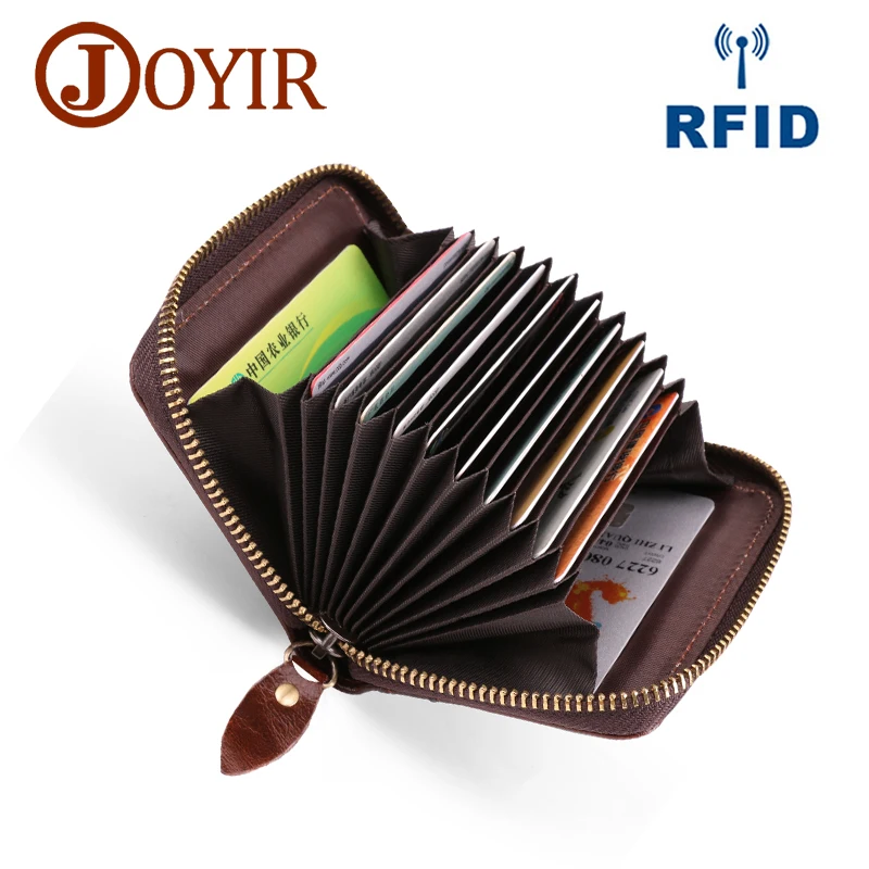 JOYIR Genuine Leather Card Wallet for Men Women Cowhide Business Card Holder RFID Wallet ID Credit Card Case High Quality Purse