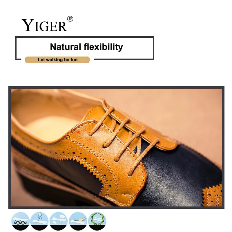 YIGER/Новинка Мужская обувь с перфорацией типа броги Мужские модельные туфли Bullock