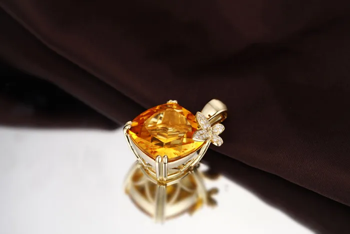Caimao ювелирные изделия 19.80ct натуральный цитрин 14 к желтое золото проложить Набор алмазный кулон