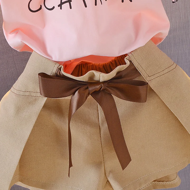 Летние комплекты для девочек 2 предмета хлопковая футболка с короткими рукавами +