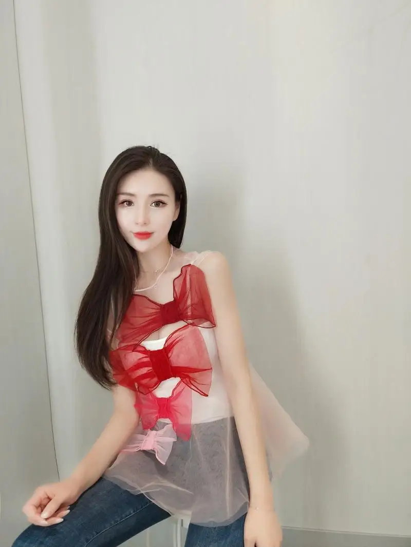 WHITNEY WANG блузки женские 2019 мода уличная Милая сетчатая блузка с бантом блузы