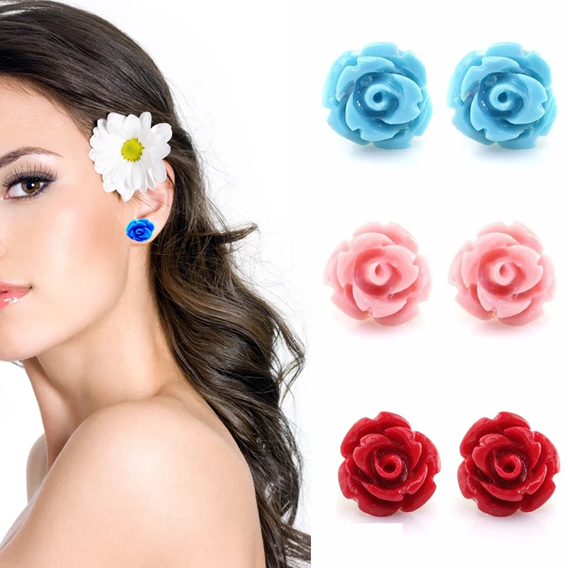 1 пара корейских простых сережек с розовыми цветами серьги гвоздики разных