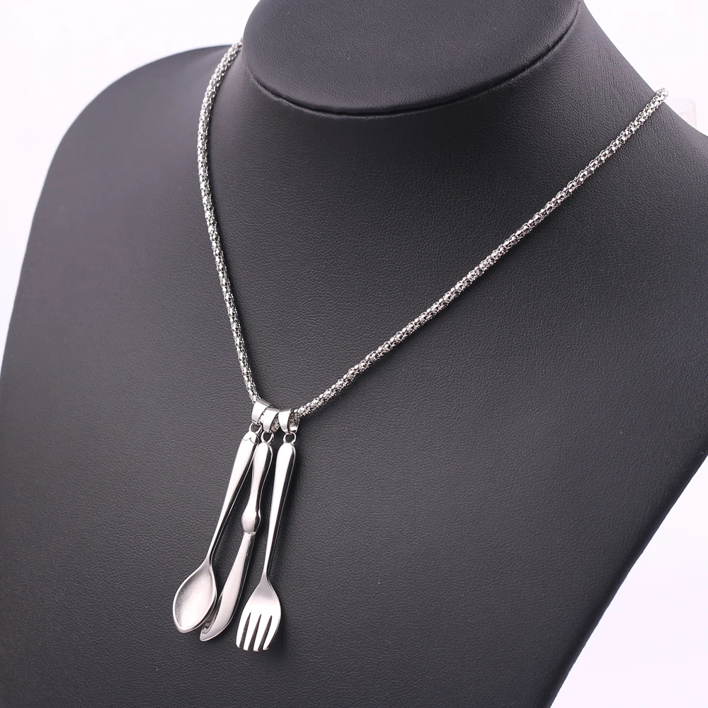 3 Pcs Tableware Necklaces Knife Fork And Spoon Pendant Necklace Bijoux Vintage Style Jewelry Charms For Chef Gifts Decorative images - 6