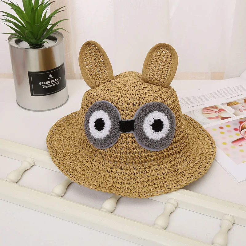 Детская соломенная шляпа ZLD летняя Соломенная шляпка с заячьими ушками защитой