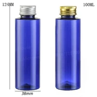 24 x 100ml cylinder whosale diy flat shoulder cobalt blue pet shampoo and lotion bottle with aluminum cap with insert whosale
