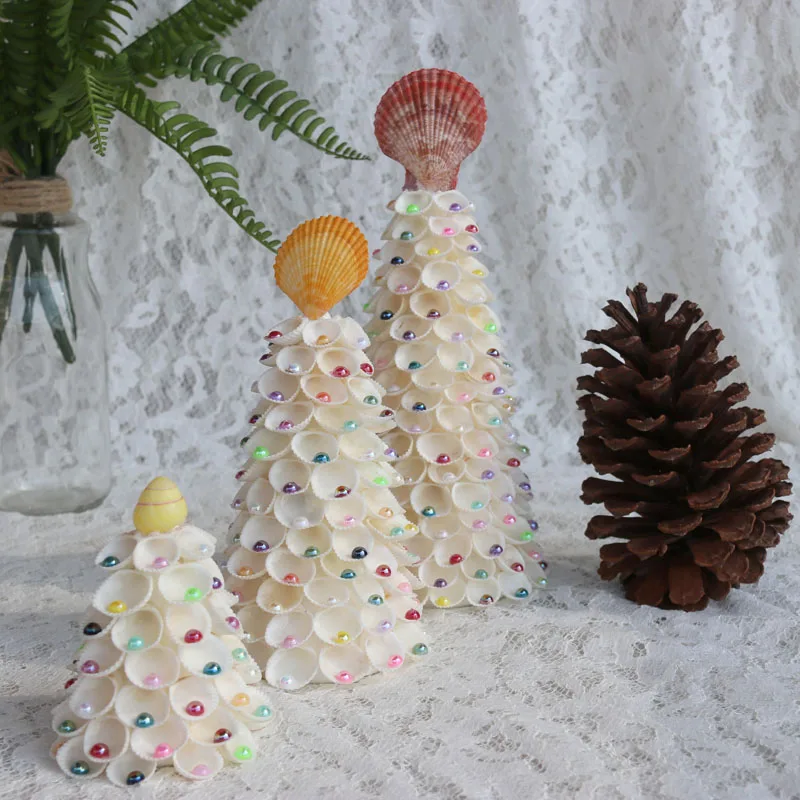 Free Shipping(1set/lot)With Pearl Cockle Christmas Tree Natural Shell Conch Beach Wedding Decor Handmade Coastal Home Decoration | Дом и сад