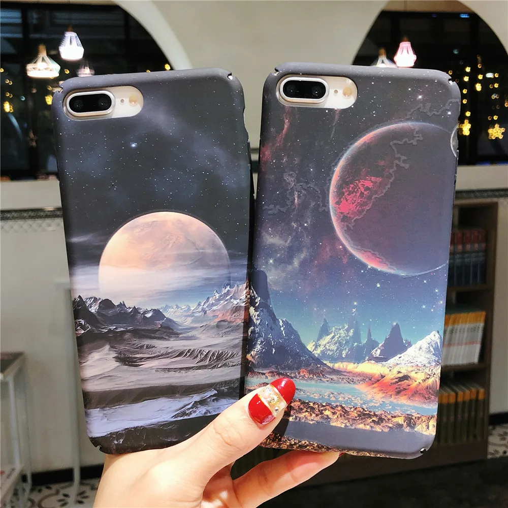 Звездное небо луны и звезд Горный пейзаж Телефон чехол для iPhone 6 Чехол световой