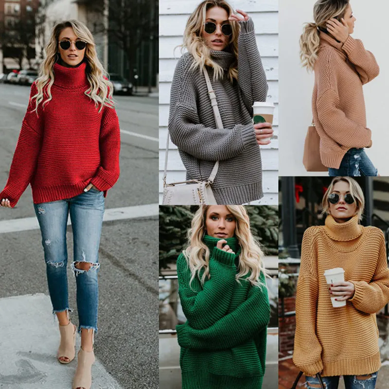 2018 New Women Winter Autumn Turtle Neck Baggy Sweater Knitted Oversized Jumper Tops BS88 | Женская одежда