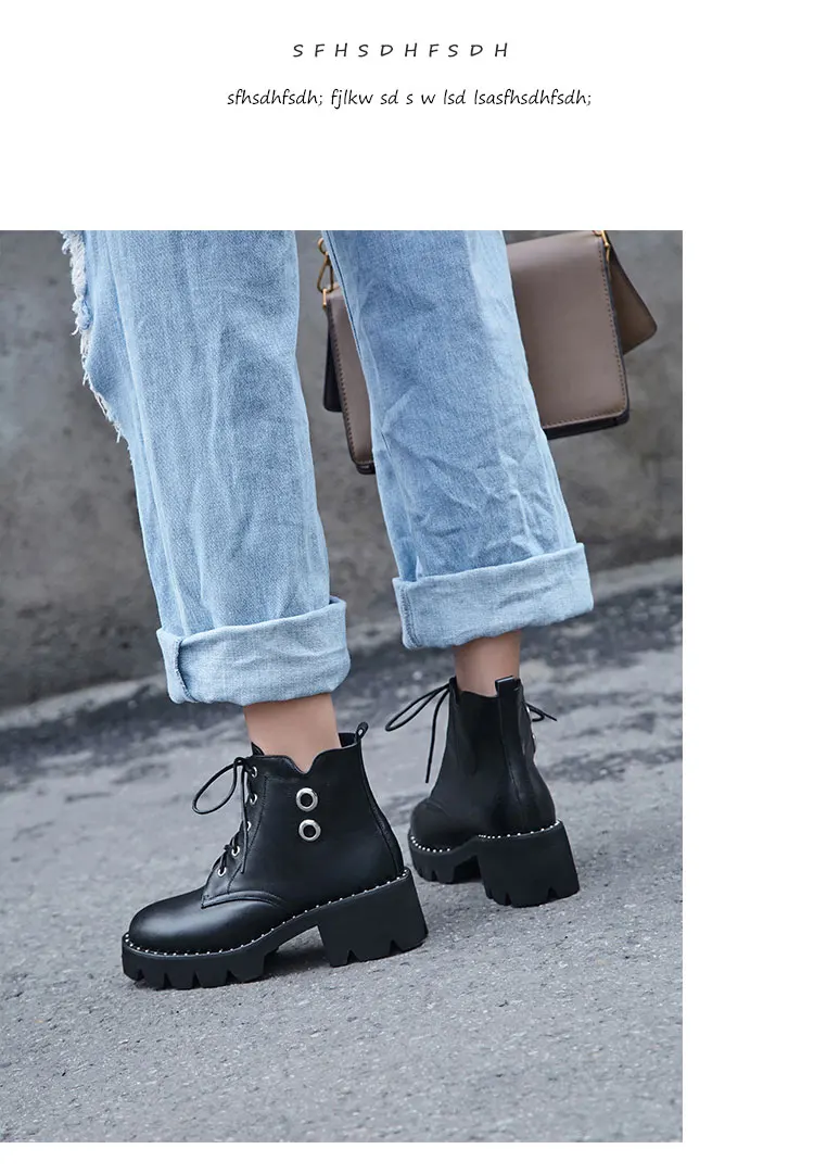 MNIXUAN high quality shoes women martin boots ankle boots winter new platform high heels lace up short boots big size 34-43