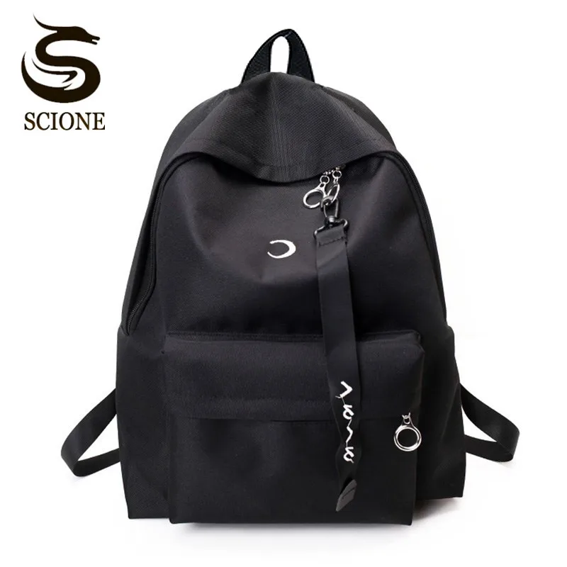 2018 СКИОНЕ Чёрный корейский школьный холстинный с вышивкой луной рюкзак для