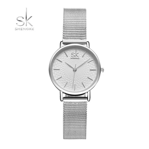 Silver Shengke брендовые роскошные женские часы из нержавеющей стали Кварцевые часы Дамский Браслет Водонепроницаемый сетчатый ремень женские наручные часы Reloj Mujer - Цвет: Silver
