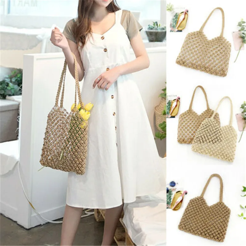 Квадратная Соломенная пляжная сумка винтажная плетеная Наплечная Сумка ручной