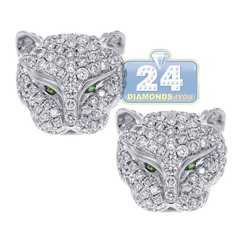 

Leopard Silver Color Party Earrings Green Crystal Engagement for Women Men Jewelry Anillos Brinco E5X569