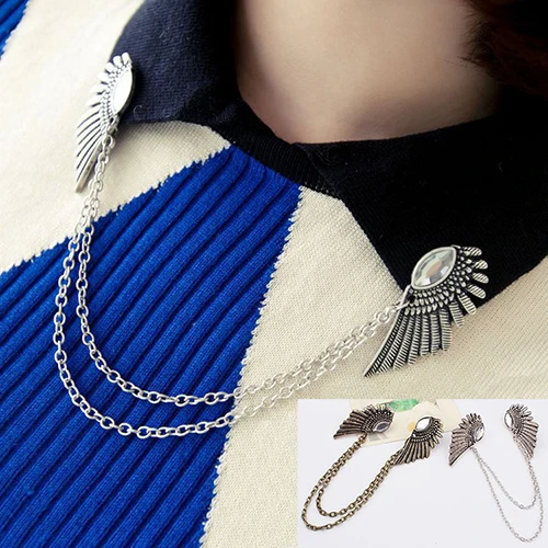 Retro Collar Clip Punk Chain Tassel Blouse Shirt Angel Wing Tips Pin Brooch Luxury Jewerly | Украшения и аксессуары