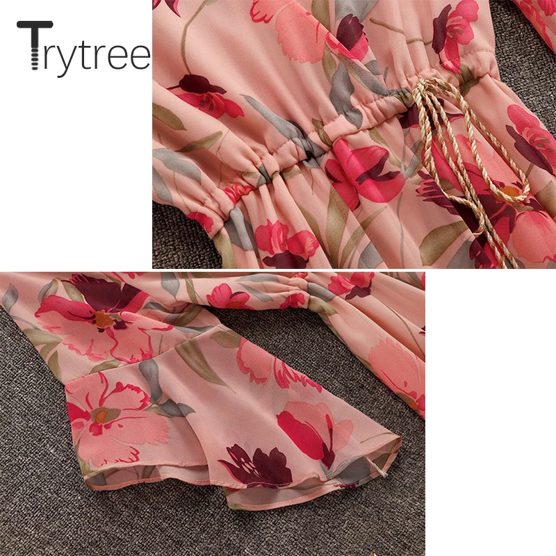 Trytree/2019 летнее осеннее Повседневное платье с принтом полиэстер рукав бабочка
