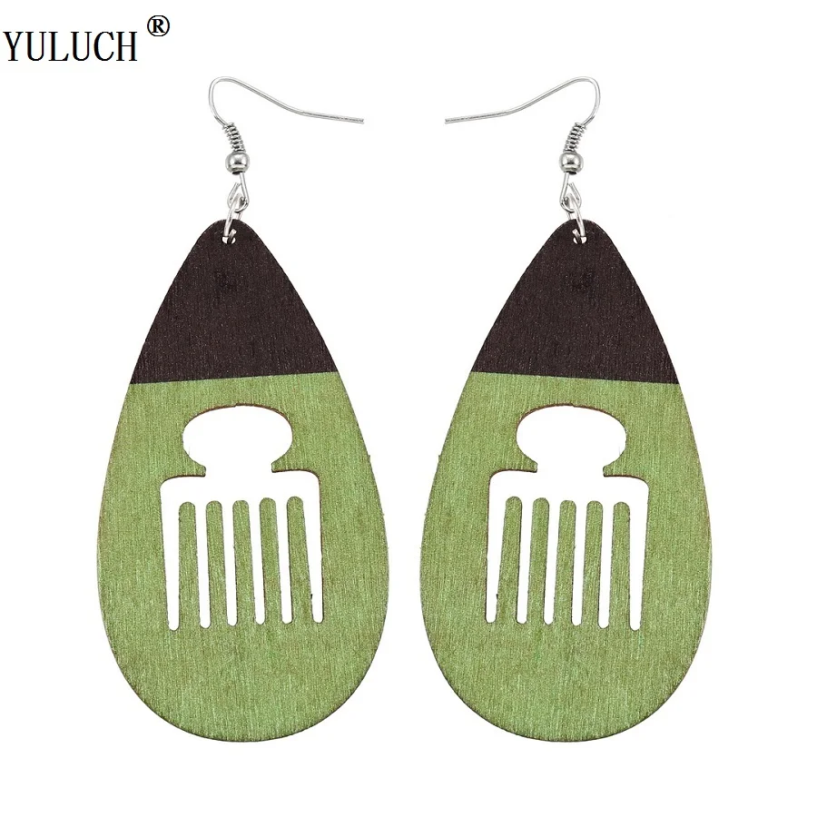 2018 новый дизайн деревянные серьги полые гребень капли воды длинные крюк для